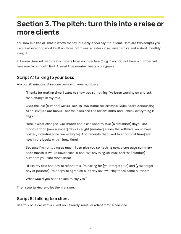 The pitch scripts page from the kit